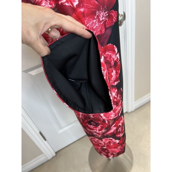 Calvin Klein womens Red Floral Black Bell Sleeve knee length Sheath Dress size 4 - Picture 5 of 11